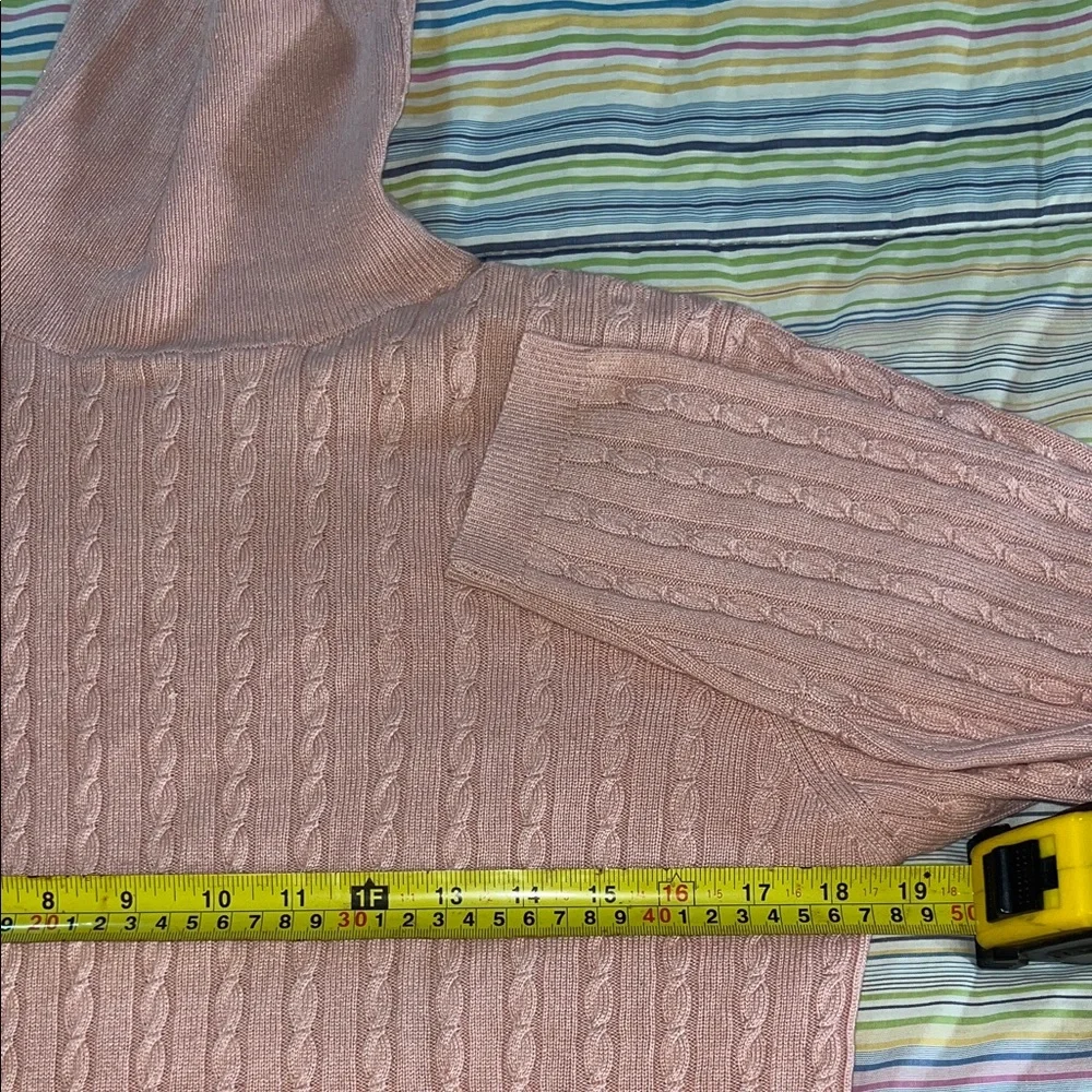 Sutton/Studio Pink Silk Cashmere Cable Knit Turtleneck‎ Sweater M